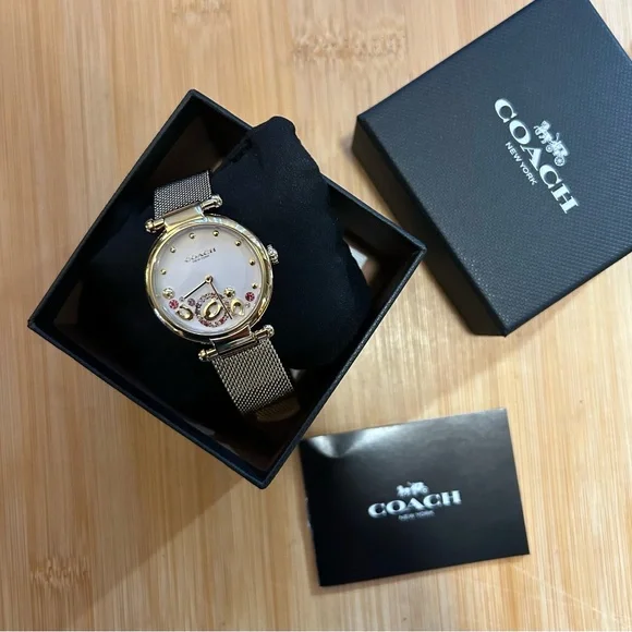 Coach Cary Watch With 34mm Silver White Face & Golden 